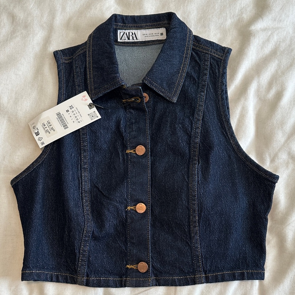 NWT Zara Dark Blue Denim Vest